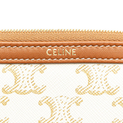 Celine Triomphe Chain Crossbody Shoulder Bag White Brown Pvc Leather