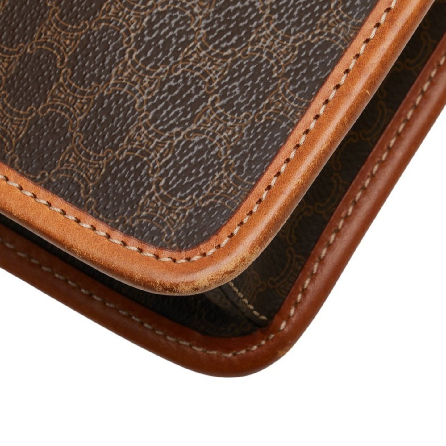 Celine Macadam Shoulder Bag Brown Leather