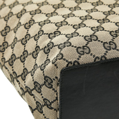 Gucci Gg Canvas Tote Bag Handbag 002 1098 Beige Black Leather