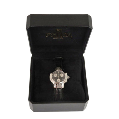 Fendi 4500L Horology Chronograph Stainless Steel Leather Black Quartz Watch