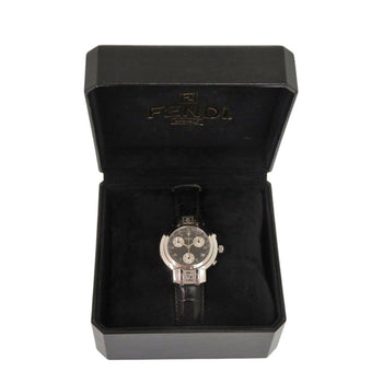 Fendi 4500L Horology Chronograph Stainless Steel Leather Black Quartz Watch