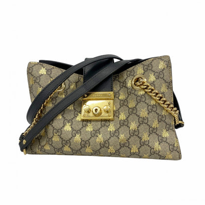 Gucci Gg Supreme Bee Shoulder Bag 498156 Leather Brown Black