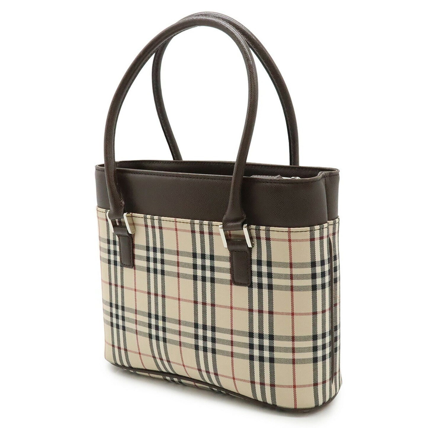 Burberry Nova Check Pattern Handbag Tote Bag Canvas Leather Beige Dark Brown Black Bordeaux