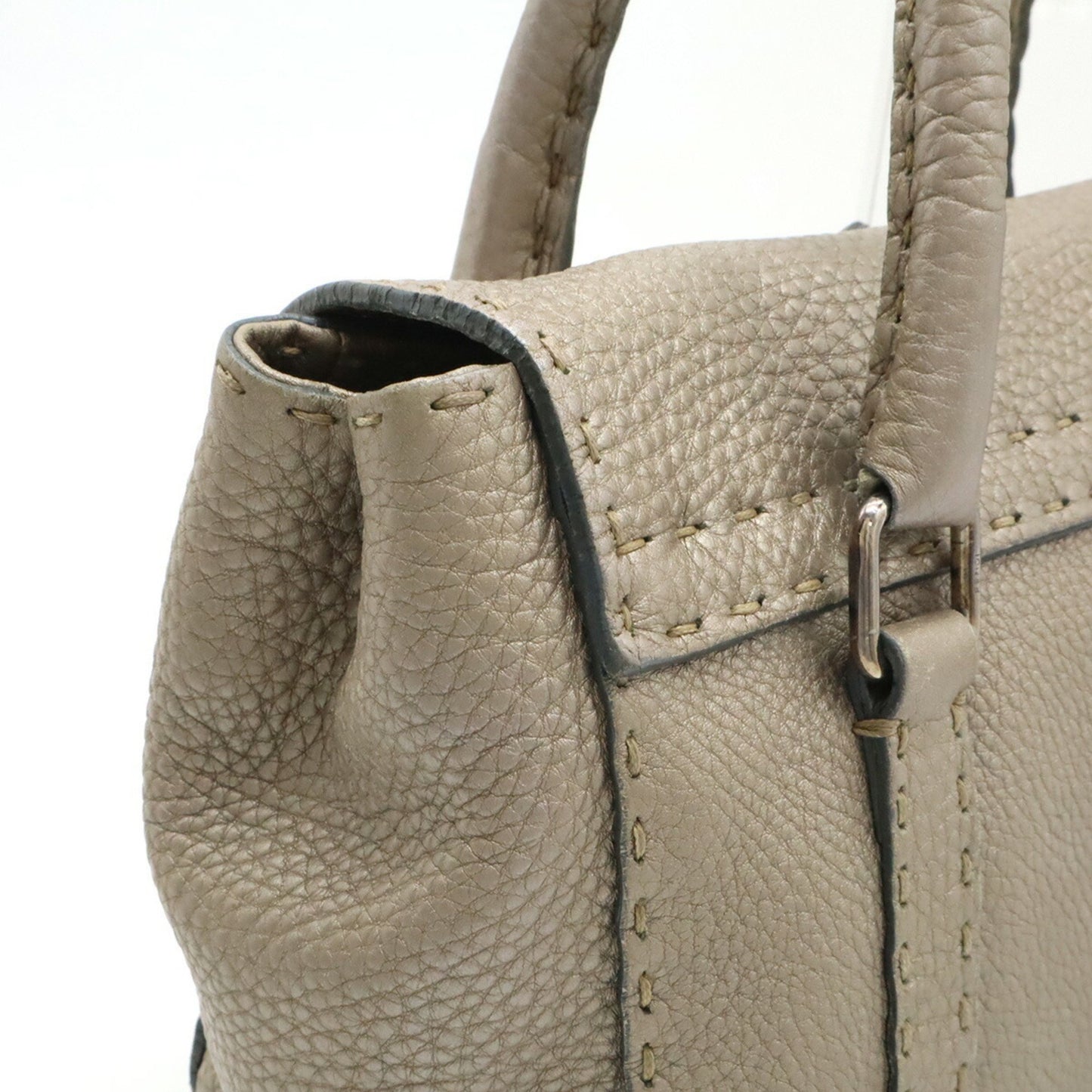 Fendi Selleria Mini Linda Handbag Metallic Leather Champagne Silver 8Br486