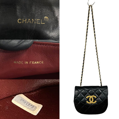 Chanel Matelasse Coco Mark Lambskin Chain Shoulder Bag Pochette Black 719-7