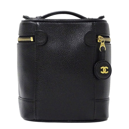 Chanel Chanel Women'S Vanity Bag Handbag In Black Caviar Leather With Gold Hardware