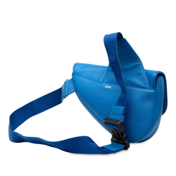 Christian Dior Dior Maxi Saddle Bag Shoulder Body Blue Leather