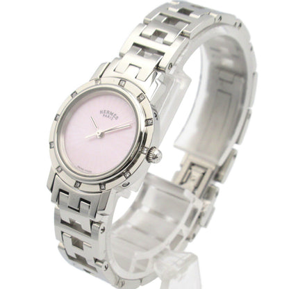 Hermes Clipper Nacle Diamond Bezel Watch Stainless Steel