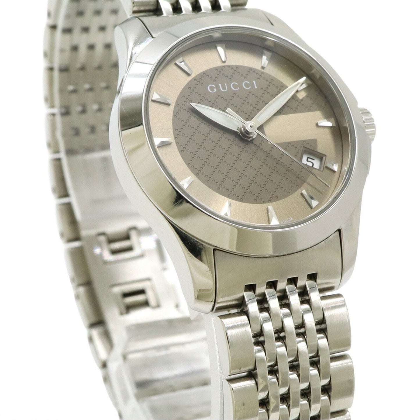 Gucci G Timeless Collection Gg Date Stainless Steel Women'S Quartz Watch With Brown Dial