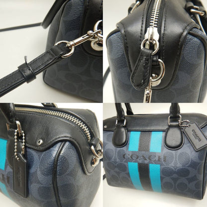 Coach Varsity Mini Bennett Satchel Signature Stripe F38401 Handbag In Black And Turquoise Leather