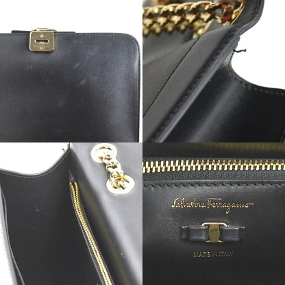 Salvatore Ferragamo Shoulder Bag Vara Ribbon Leather Black