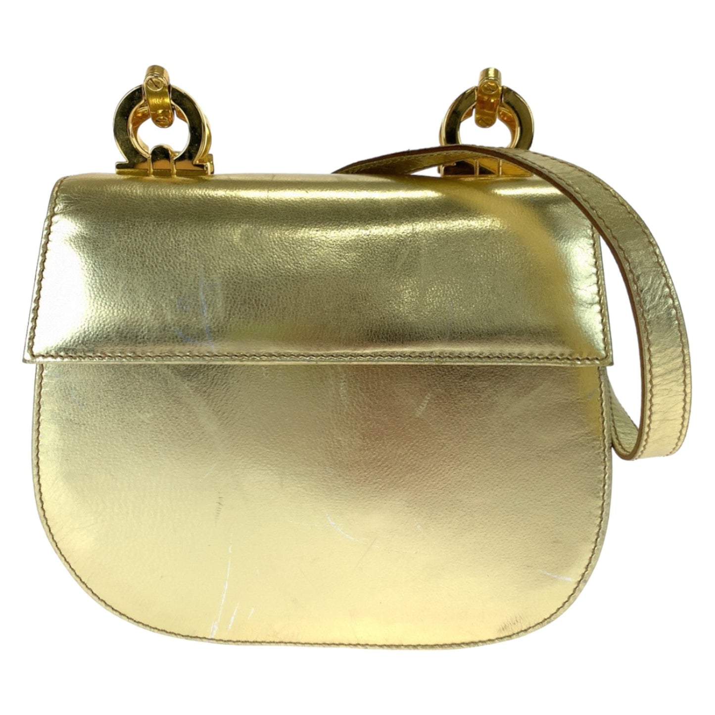 Salvatore Ferragamo Vintage Gancini Gold Hardware Leather Metallic P213151 Shoulder Bag Crossbody