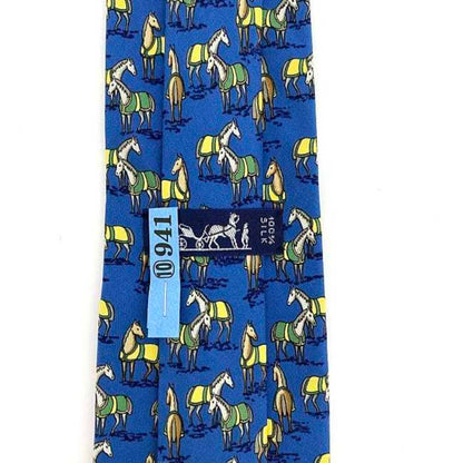 Hermes Tie Blue Ec-20345 100% Silk Hermes Horse