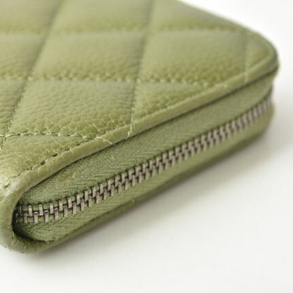 Chanel Wallet Round Medium Quilted Matelasse Caviar Skin Moss Green