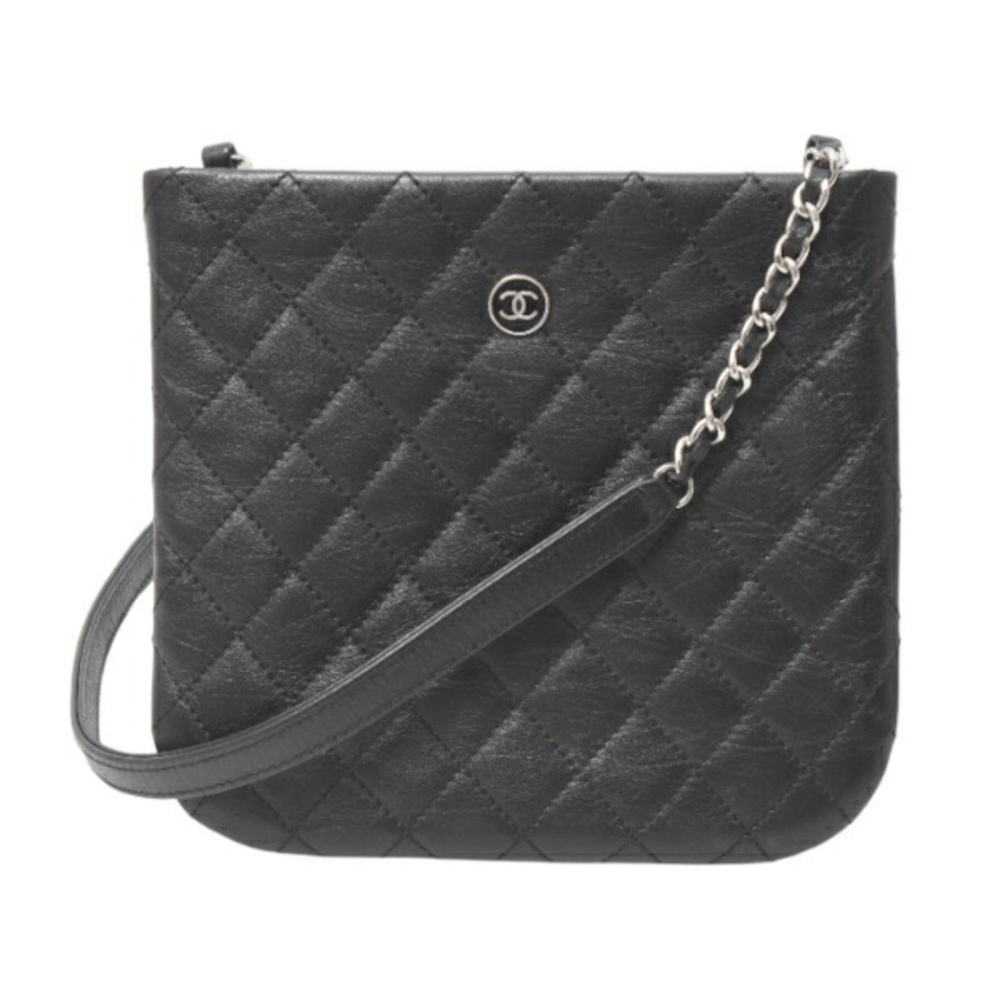 Chanel Chain Shoulder Bag Matelasse Uniform Coco Button Calf Leather Black