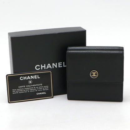 Chanel Coco Button Tri-Fold W Wallet Double Leather Black A20902