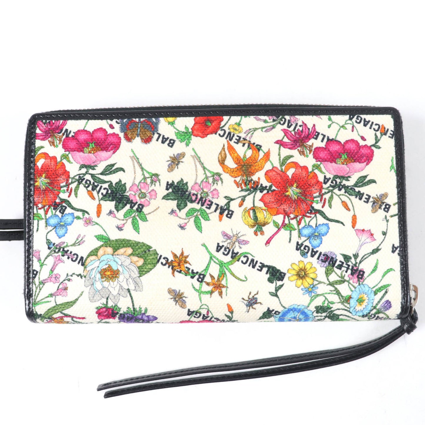 Gucci X Balenciaga 681710 Floral Round Zip Leather Long Wallet In Multicolor