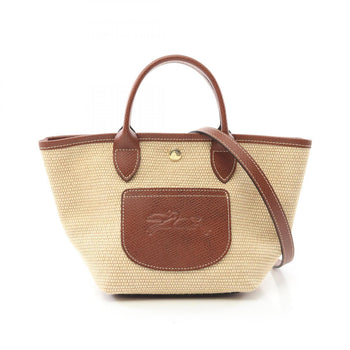 Longchamp Le Pliage Xs Basket Bag Handbag Canvas Leather Straw Effect