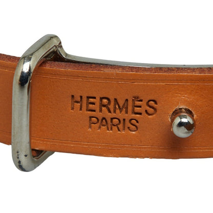Hermes Api2 Bracelet Silver Brown Metal Leather