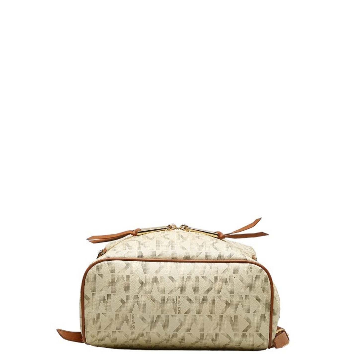 Michael Kors Patterned Backpack White Brown Pvc Leather