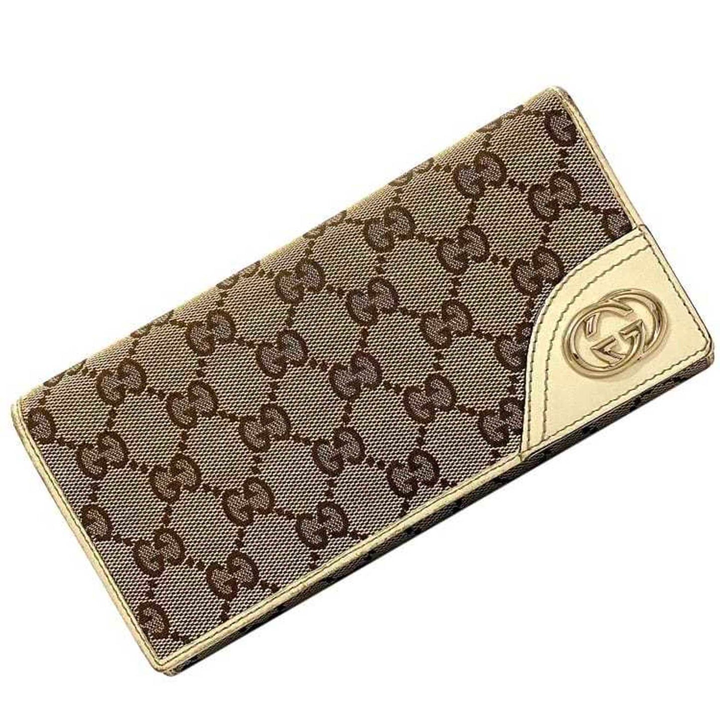 Gucci Bifold Long Wallet Beige White Brown Gold New Bullitt 204836 Gg Canvas Leather Gucci