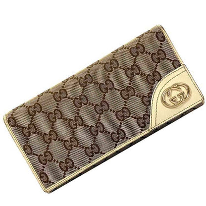 Gucci Bifold Long Wallet Beige White Brown Gold New Bullitt 204836 Gg Canvas Leather Gucci