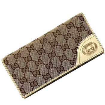 Gucci Bifold Long Wallet Beige White Brown Gold New Bullitt 204836 Gg Canvas Leather Gucci