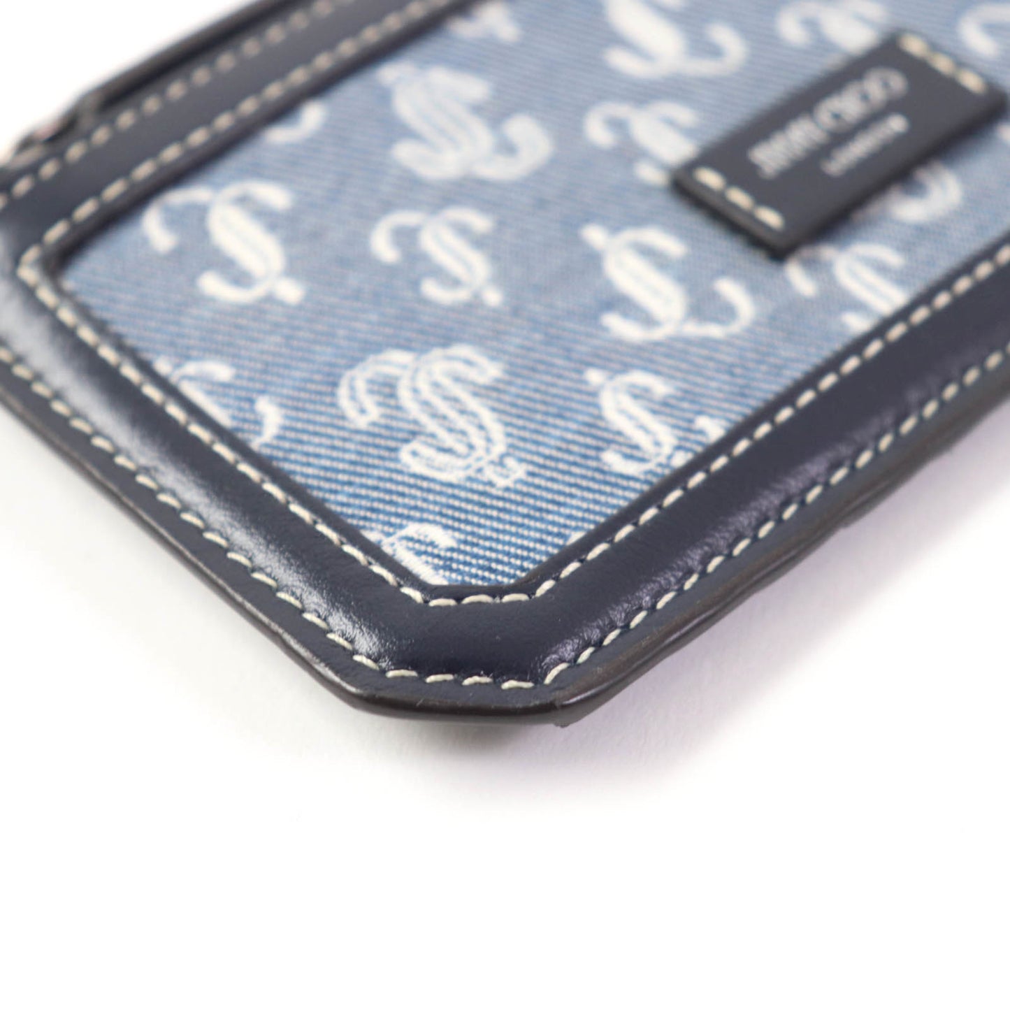 Jimmy Choo Casey Jc Monogram Denim Leather Wallet/Coin Case