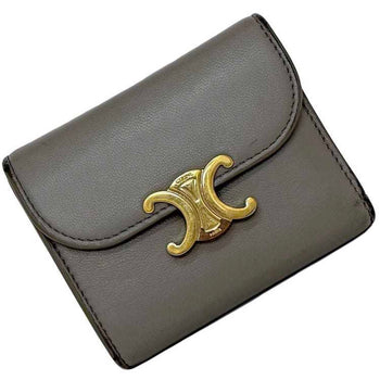 Celine Tri-Fold Wallet Ec-23083 Beige Triomphe Leather S-At-3261/S-Fg-3281 Celine Compact Metal