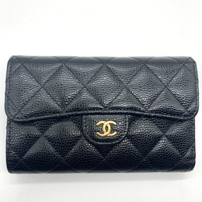 Chanel Matelasse Medium Flap Wallet Tri-Fold Caviar Skin Black Ap0232 Chanel