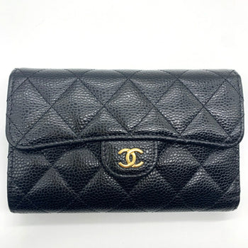 Chanel Matelasse Medium Flap Wallet Tri-Fold Caviar Skin Black Ap0232 Chanel