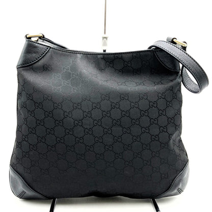 Gucci 257296 Shoulder Bag Gg Nylon Leather Black