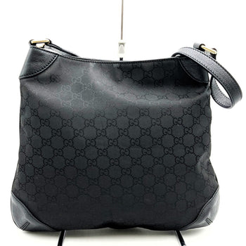 Gucci 257296 Shoulder Bag Gg Nylon Leather Black