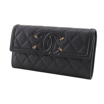 Calfskin Chanel Long Wallet (Bi-Fold) Grained