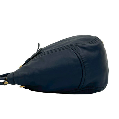 Prada Prada Gold Logo Hardware Leather Genuine Tote Bag Handbag Semi-Shoulder Navy Blue 33-10