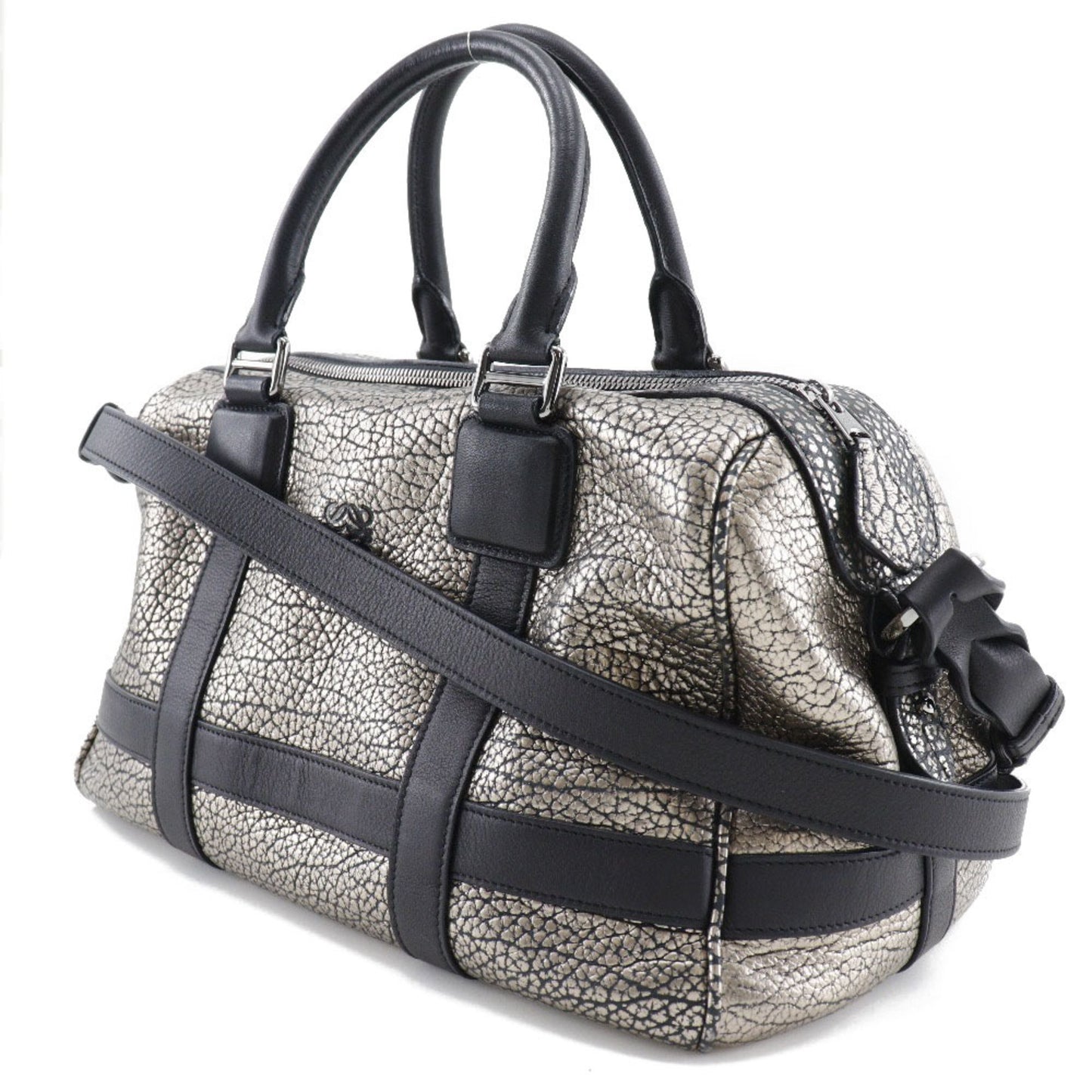 Loewe 2Way Shoulder Handbag Mini Boston Calf Black/Silver