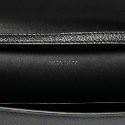 Balenciaga Logo Shoulder Bag 674892 Black Leather