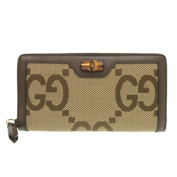 Unused Gucci Jumbo Gg Bamboo 658634 Canvas/Leather Brown Long Wallet 0783Gucci