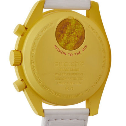 Omega X Swatch Speedmaster Moon Mission To The Sun Watch So33J100 Quartz Gold Dial Ceramic Nylon