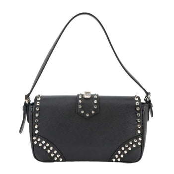 Prada Bejeweled Studded Shoulder Bag In Saffiano Leather (Black)