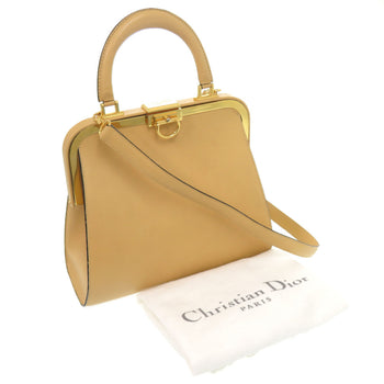 Christian Dior Vintage Leather Beige Shoulder Bag With Gold Hardware And Clasp Closure