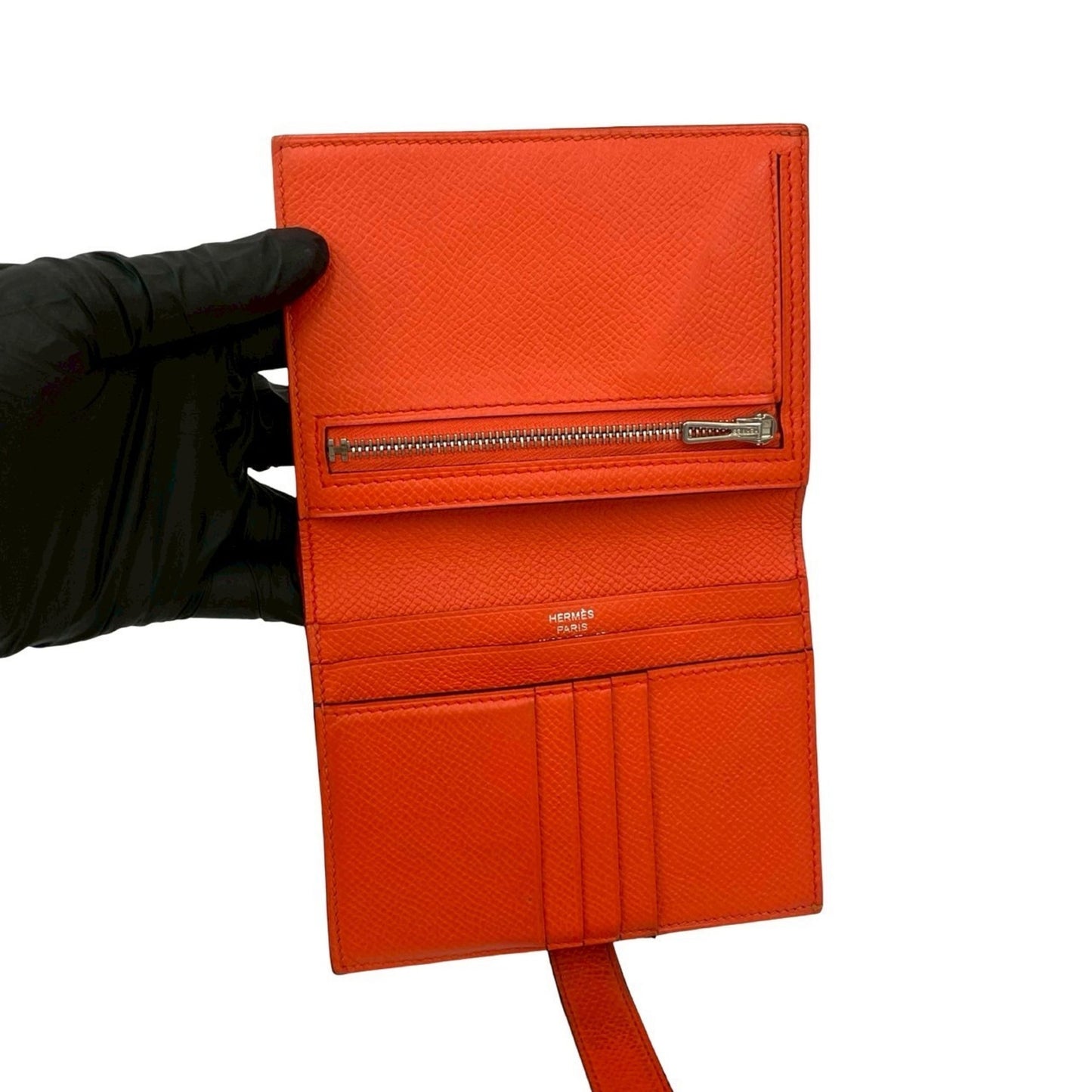 Hermes Bearn Compact Two-Tone Epsom Leather Bifold Wallet Navy