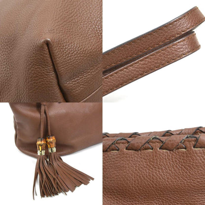 Gucci Shoulder Bag Tote Bamboo Tassel Leather Brown