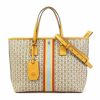Tory Burch Handbag Shoulder Bag Coated Canvas Leather Yellow
