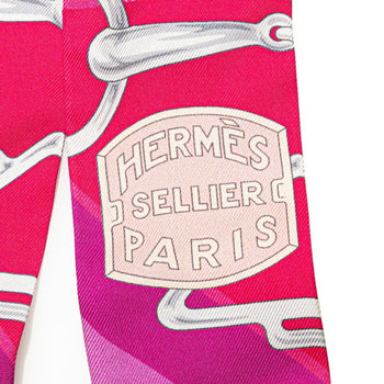 Hermes Herms Twilly Panoplie Equestre Equestrian Gear Scarf/Muffler In Pink Multicolored Silk