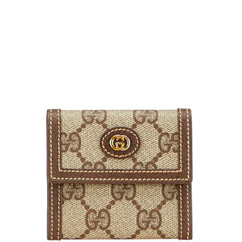 Gucci Gg Supreme Wallet/Coin Purse 030 149 0905 Beige Brown Leather