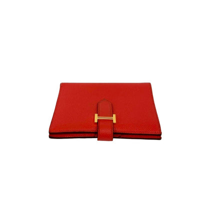 Hermes Bearn Compact Epsom Leather Bifold Wallet Mini Rouge Tomato 35167