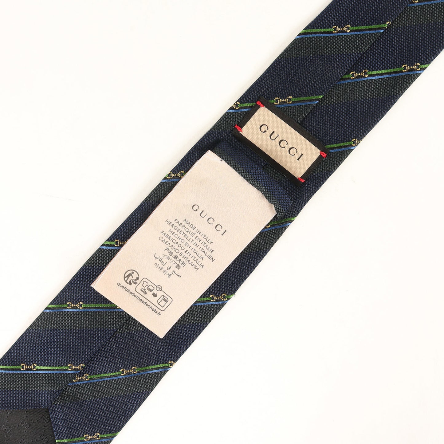 Gucci Horsebit Regimental Silk Tie In Navy Blue For Men