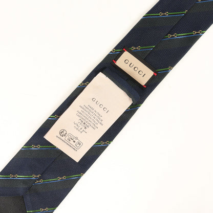 Gucci Horsebit Regimental Silk Tie In Navy Blue For Men