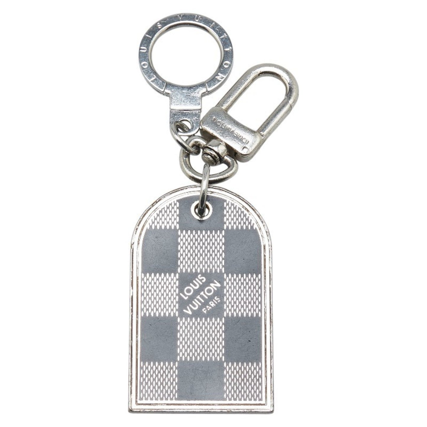 Louis Vuitton Damier Porte Cle Address Charm Keyring M65770 Silver Black Metal